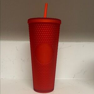 Red Textured Tumbler with Straw